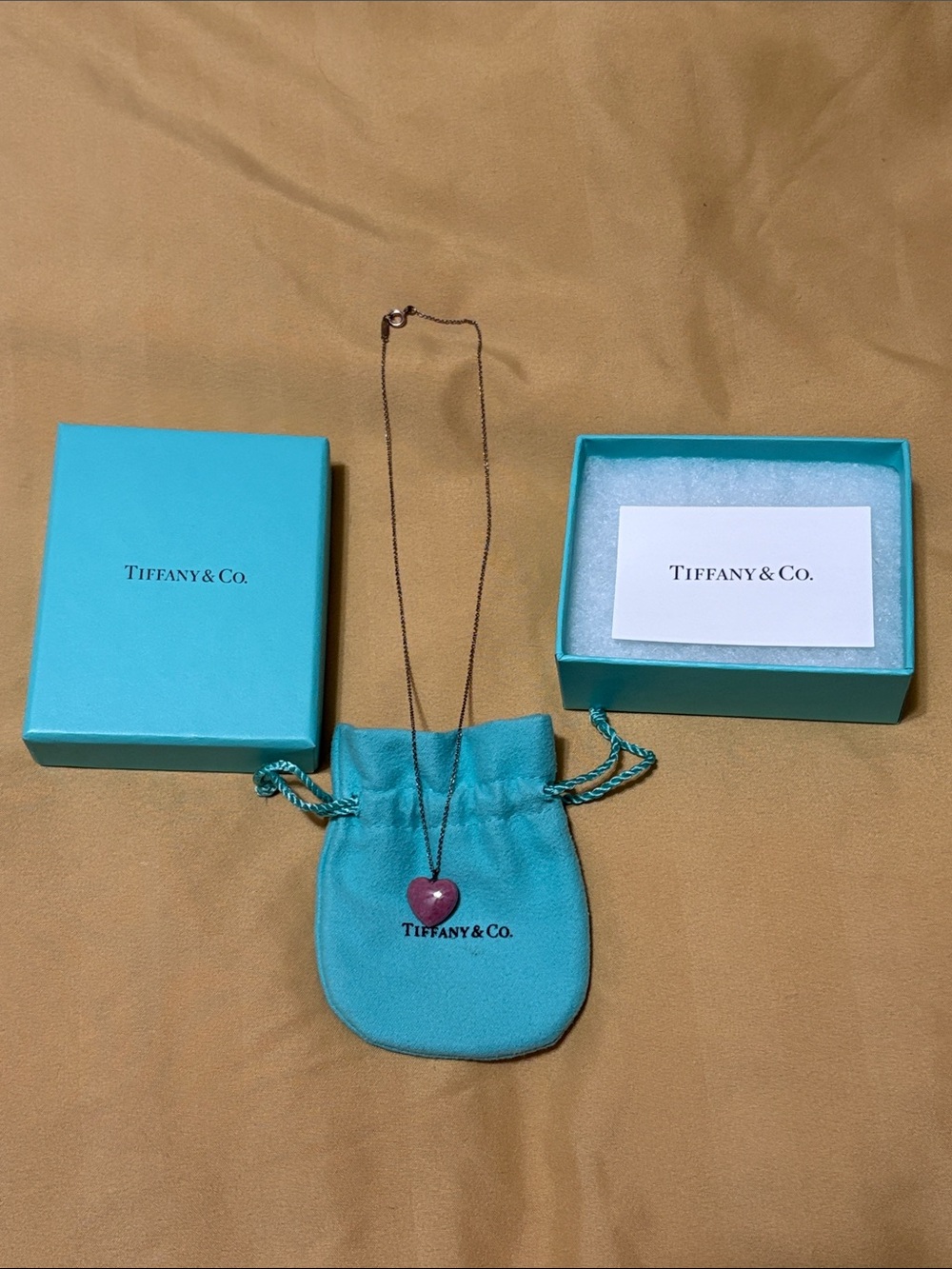 Tiffany & Co. Rose Pink Rhodonite Heart Pendant Necklace - Picture 1 of 5
